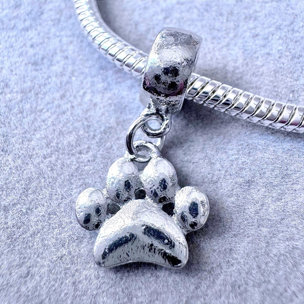 Silver Puppy Paw Print Dangle Charm fits‎ PANDORA